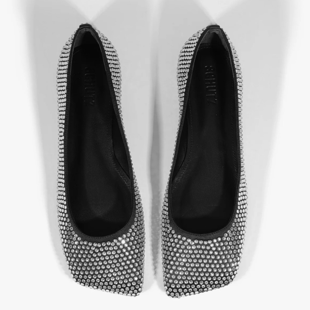 SCHUTZ Jaycie Black Rhinestone Ballet Flats